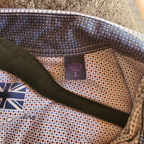 Michelsons London Button Down Shirt Mens L  Plaid Stripe Trim Long Sleeve - Picture 7 of 7